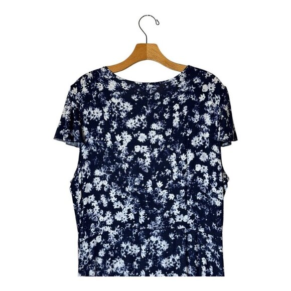 Juicy Couture Dress Women XL Blue White Floral Print Faux Wrap Midi Retro Boho‎ - Picture 5 of 11